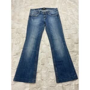 🔥Y2K Rerock Boot Flare Low Rise Embroidered Distressed Bleached Blue Jeans Sz 4